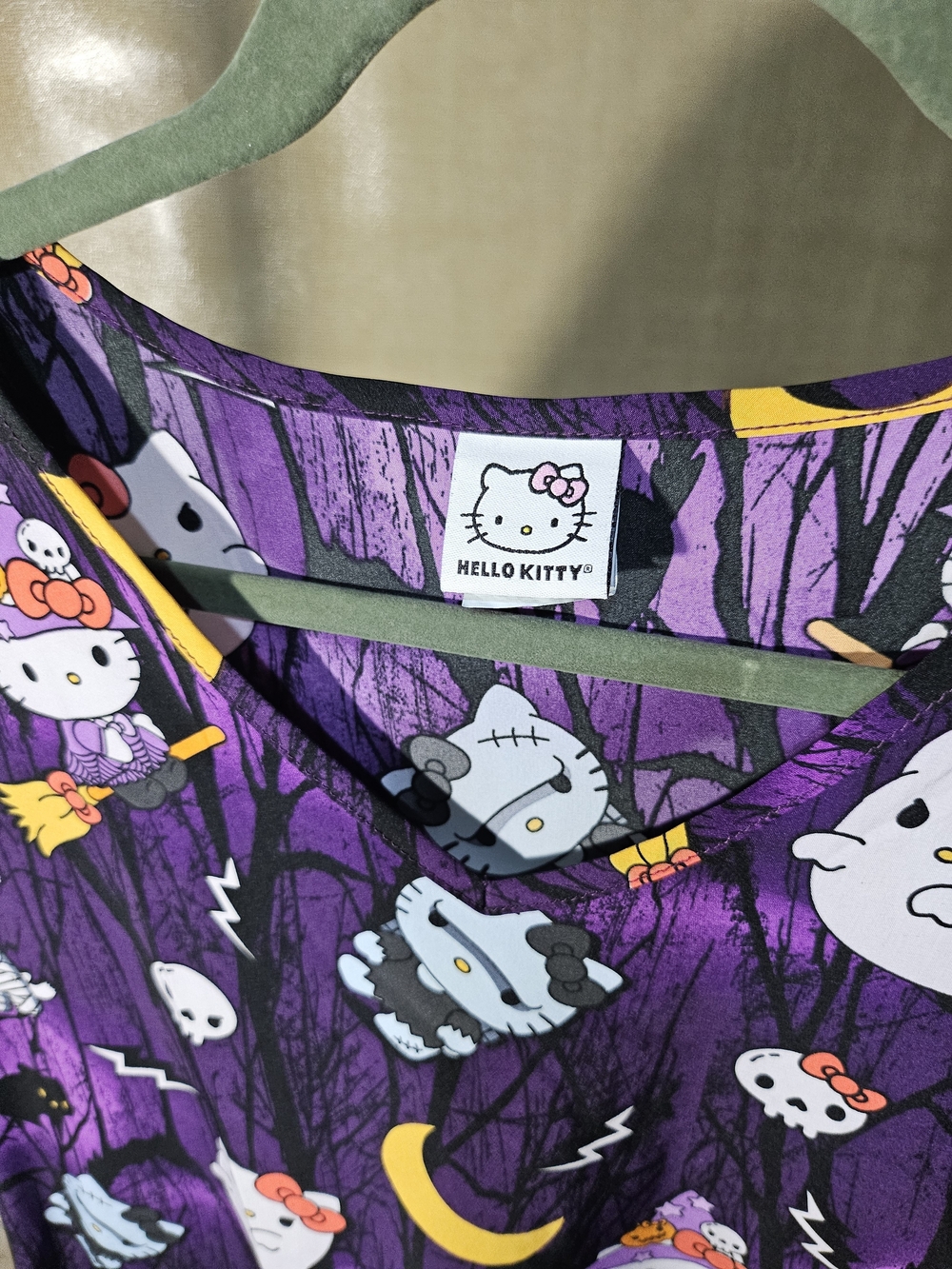 Scrubstar Sanrio Hello Kitty Halloween Night Forest V-Neck Scrub Top Purple - Picture 4 of 7